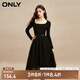 ONLY時尚復(fù)古U領(lǐng)高腰長袖中長款連衣裙女|123107041 E39 黑美人 S (160) 80A
