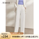 AMII春秋新款極簡(jiǎn)通勤純色高腰雙扣微彈休閑西褲闊腿長(zhǎng)褲女 米白 165/72A/L