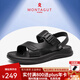 夢特嬌（MONTAGUT）涼鞋男夏季2024新款防臭男士真皮沙灘鞋男外穿開車休閑涼拖鞋子男 黑色-頭層牛皮（皮鞋碼） 42