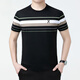勁霸短袖t恤男士2025新款夏季圓領(lǐng)條紋冰絲休閑體恤衫上衣 黑色 XL 175碼