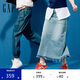 GAP女裝2025春季新款棉質(zhì)水洗毛邊牛仔半身長裙百搭直筒裙730216
