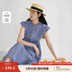 茵曼法式立領(lǐng)格子連衣裙2025夏季女裝新款純棉可調(diào)腰帶大擺長(zhǎng)裙 藍(lán)白格色 M