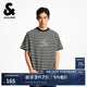 杰克·瓊斯（JACK&JONES）男裝夏季新款純棉舒適美式復(fù)古經(jīng)典條紋休閑寬松短袖T恤 E40黑色 常規(guī) S （170）