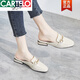 卡帝樂鱷魚（CARTELO）真皮包頭半拖鞋女夏外穿2025新款時尚穆勒中粗跟網(wǎng)紅涼拖 米白色 36