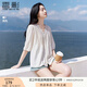 香影【王楚然明星同款】白色娃娃衫上衣女夏含亞麻小衫淡人薄v領(lǐng)襯衫 米白 L 165/88A/110-125斤