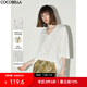 COCOBELLA鏤空提花V領(lǐng)系帶五分袖針織衫女純色系上衣TS3002-3 白色 S
