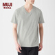 無印良品 MUJI 男式 印度棉天竺編織 V領(lǐng)短袖T恤 M9SB234 灰色 M
