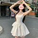 桂岐 法式赫本風(fēng)芭蕾吊帶連衣裙女2025新款高級感白色花苞甜美短裙 白色 S