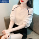莫代爾2025夏季新款時尚氣質(zhì)顯瘦百搭短袖雪紡衫女設(shè)計感小眾泡泡袖上衣 白色 M 建議95-105