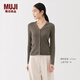 無印良品（MUJI）女式 萊賽爾混 羅紋編織 V領(lǐng)開衫女裝上衣25年秋季外套BA1QSA5A 煙熏棕色 S （155/80A）