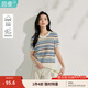 茵曼（INMAN）薄款法式彩虹條針織衫2025夏季女裝新款通勤短袖套頭衫上衣 彩虹藍(lán) L