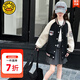 G.DUCKKIDS小黃鴨童裝兒童棒球服外套春秋季2025新款中大童時(shí)尚休閑女孩上衣 黑色-aegasag 130 適合120-130cm年齡7-8歲