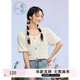 紫涵（ZIHAN）紫涵肌理短袖針織上衣女夏季森系甜美鏤空泡泡袖短款T恤 米色 XL