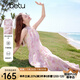 百圖betu女裝2025夏季新款海島度假風(fēng)掛脖連衣裙油彩花卉裙子2504T84 粉紅 M