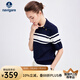 Navigare意大利小帆船斜襟翻領(lǐng)短袖T恤女士25夏季新款時尚通勤條紋POLO衫 海軍藍(lán) L