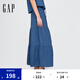 Gap女裝2025夏季新款輕薄分層長款純棉蛋糕裙半身裙美版718011 中度水洗 M 美碼  XL亞洲碼170/96A