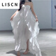 LISCN度假超仙長(cháng)裙禮服女名媛高級感新款掛脖抹胸露背不規則雪紡連衣裙 白色 S