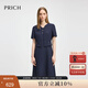 PRICH時(shí)尚假兩件V領(lǐng)連衣裙2025夏季新款設(shè)計(jì)感短袖顯瘦A字裙女 59藏青色 XL (170)