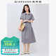 佐丹奴裙子女裝純棉府綢壓褶娃娃領綁帶梭織蛋糕連衣裙 13465334 02灰紫 L