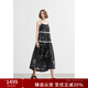 EIN墨間花鳥 EIN言南法風(fēng)苧麻印花大擺花邊吊帶連衣裙2025夏新款 石墨黑 M
