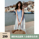 ELLE法式海邊度假風漸變吊帶連衣裙女2025夏季新款長款無袖海浪裙 藍色 M