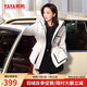 鴨鴨（YAYA）佟麗婭同款城市輕戶外沖鋒羽絨服女短款冬新款收腰撞色派克服外套 米色 M 160/84A