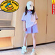 G.DUCKKIDS女童夏季套裝短袖POLO衫韓版中大童學(xué)院風(fēng)女孩運(yùn)動(dòng)短褲兒童兩件套 紫色 polo衫套裝 150