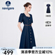 Navigare意大利小帆船短袖連衣裙女士夏季百搭A(yù)字裙時尚顯瘦復(fù)古牛仔長裙 海軍藍(lán) L 碼