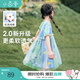 茵曼（INMAN）童裝綠色裙2025夏季新款洋氣泡泡袖兒童油畫碎花裙網(wǎng)紗公主裙 碧海藍(lán)-F3832098A 140