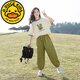G.DUCKKIDS女童短袖t恤2025新款夏裝套裝大童女裝夏款含棉女孩夏季衣服兒童 兔子短袖套裝-牛油果綠 160 cm(建議身高148-158)