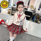 G.DUCKKIDS童裝女童學(xué)院風(fēng)套裝春秋款兒童衣服女孩秋裝中小童女寶洋氣三件套 紅色三件套 110 建議身高100-110體重30-40斤