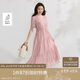 茵曼度假風(fēng)萊賽爾V領(lǐng)連衣裙夏季女裝氣質(zhì)通勤泡泡袖長裙 淺粉色  M