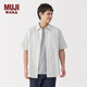 無印良品（MUJI）男式 水洗平紋短袖襯衫 男士襯衣外套25年夏季上衣 米白色條紋 L (175/100A)