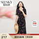 熙世界sllsky法式仿真絲玫瑰碎花連衣裙高級感泡泡袖V領(lǐng)長裙2025夏天 赫本黑 S