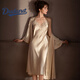 Dudant奢侈國際品牌真絲性感睡衣兩件套裝蕾絲吊帶中長(cháng)款睡裙睡袍家居服 香檳色 吊帶裙+睡袍 M