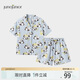 junejunior兒童親子套裝夏季透氣雙層立體紗可外出家居服夏威夷沙灘襯衫短褲