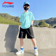 LI-NING KIDS李寧童裝兒童速干套裝夏季新速干衣T恤冰絲短褲短袖男童運動(dòng)套裝涼爽藍小標短袖+小標速干短褲150 cm