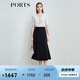 PORTS寶姿女裝2025春夏新款簡約修身明線撞色V領(lǐng)短袖針織開衫毛衣 奶白色 XS