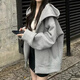 魯雅爾連帽衛(wèi)衣女早秋季薄款開衫外套寬松顯瘦韓系潮流慵懶chic風(fēng)上衣服 灰色 L