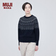 無印良品 MUJI 女式美利奴羊毛圖案編織圓領毛衣長袖針織衫毛線衣費爾島 藏青色圖案 S （155/80A）