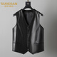 TARIDEAN真皮馬甲男士綿羊皮西裝馬甲中老年皮背心馬夾坎肩爸爸裝加絨外套 黑色 常規 2XL (180)