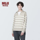 無印良品（MUJI）女式 水洗米蘭諾羅紋針織 開領(lǐng)POLO衫毛衣長袖針織衫 燕麥色條紋 S(155/80A)