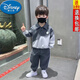 迪士尼（Disney）2025新款洋氣男孩酷帥運(yùn)動(dòng)衣服潮兒童寶寶衛(wèi)衣春秋季男童兩件套裝 灰色【套裝】 100