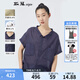 斯琴夏季新品女棉麻藍(lán)色翻領(lǐng)休閑寬松落肩短袖襯衫BAXS021 藍(lán)色 M