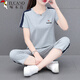啄木鳥(niǎo)純棉運(yùn)動(dòng)套裝女夏季七分褲休閑百搭時(shí)尚洋氣顯瘦兩件套 灰色 L