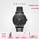奧利妮 （Onlyou） 情侶表對表手表男表皮帶女表超薄防水石英手表學(xué)生女士手表情人節送女友潮流簡(jiǎn)約 黑殼黑面黑帶女