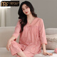 莫代爾睡衣女款新款夏季純棉女士七分袖長(cháng)褲套裝可外穿大碼女家居服 7833蝦粉七分袖套裝 L 【100-120斤】