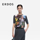 ERDOS 25秋冬圓領絲毛拼接休閑裝飾通勤短袖上衣女套衫針織衫 瑪瑙灰 L 170/88A