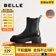 百麗（Belle）周雨彤同款復古煙筒靴女商場款真皮舒適短靴B8J1DDZ4 黑色-絨里 39 (245mm)
