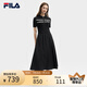 FILA 斐樂官方女裝連衣裙2025夏新款時尚休閑簡約修身短袖連身裙子 正黑色-BK S 160/80A/S